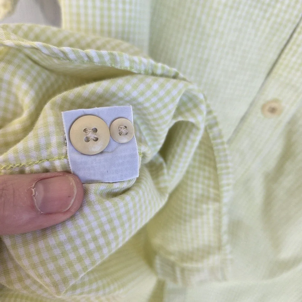 Tommy Bahama Mens XL Button Down Shirt Cotton Tencel Floral Gingham Yellow Green - Picture 7 of 9